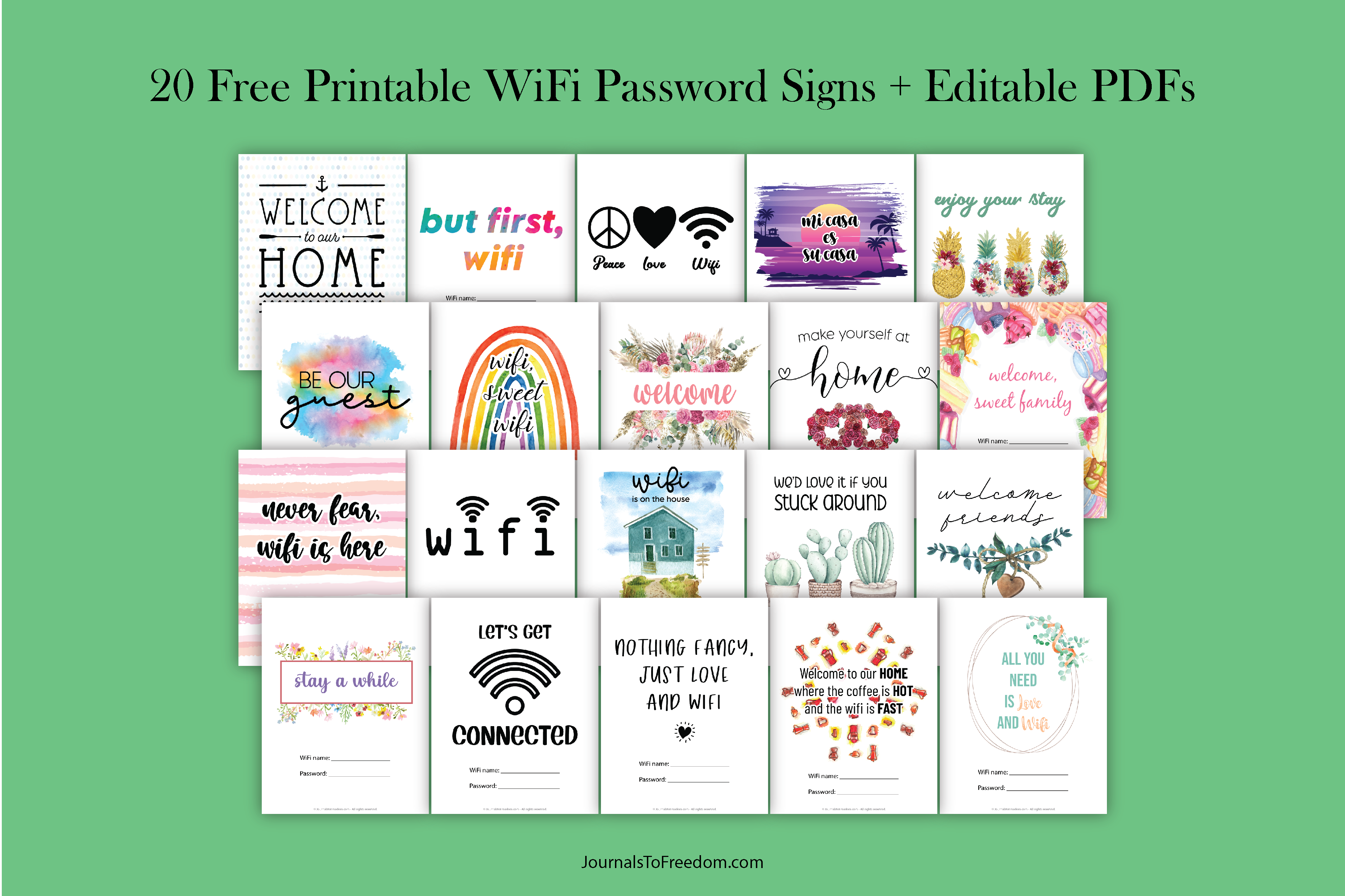 Free Printable Wifi Password Signs Editable Pdf Journals To Freedom Printables