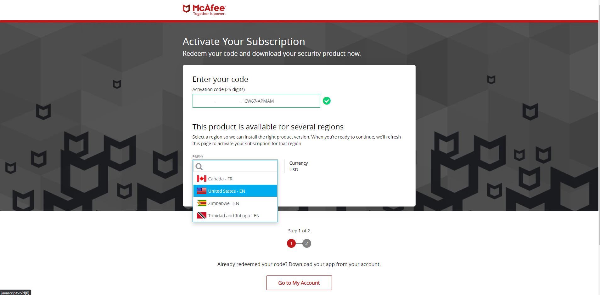 McAfee Activation Language Option