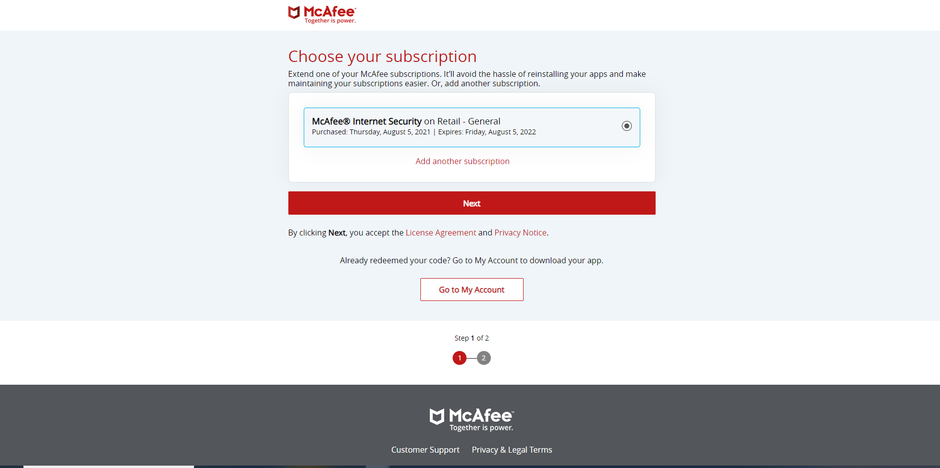 McAfee Activation Second Key