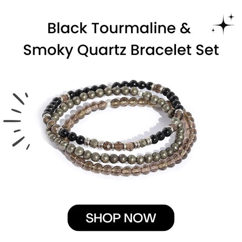 black tourmaline and smoky quartz bracelet set