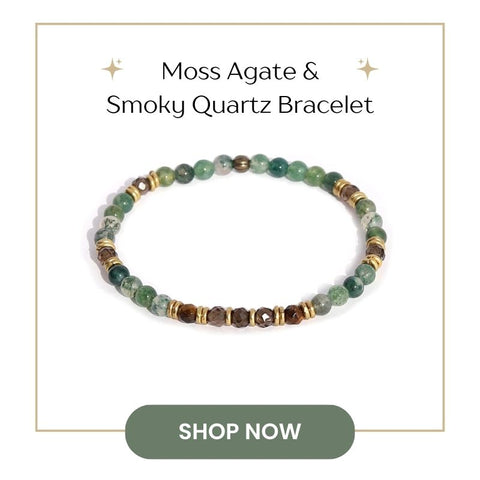 Moss Agate & Smoky Quartz Bracelet for gemini