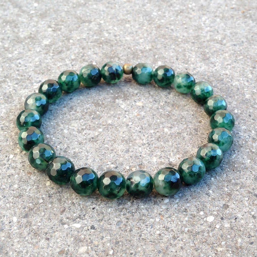 Genuine Faceted Moss Agate Bracelet