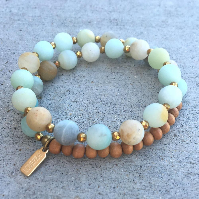 Matte Amazonite And Sandalwood Wrist Mala Bracelet