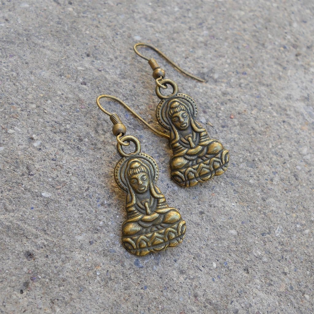 Buddha, Antique Brass Buddha Earrings