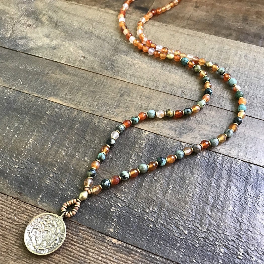 Carnelian and African Turquoise 'Stability and Change' Mala Necklace