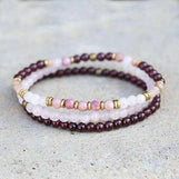 Garnet and Rose Quartz Delicate Bracelet Stack