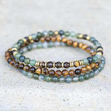 Moss Agate and Smoky Quartz Delicate Bracelet Stack