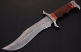 Custom Handmade Damascus Steel Hunting Bowie Knife Comes With Leather Sheath....Knives Hub