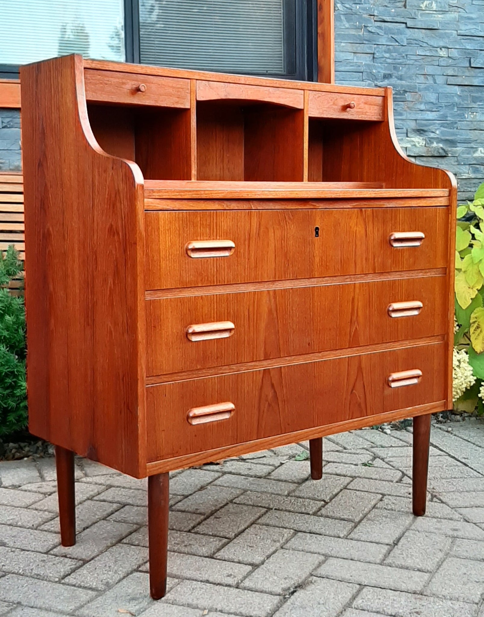 Refinished Danish Mcm Teak Secretary Desk Or Vanity 33 5 Mid