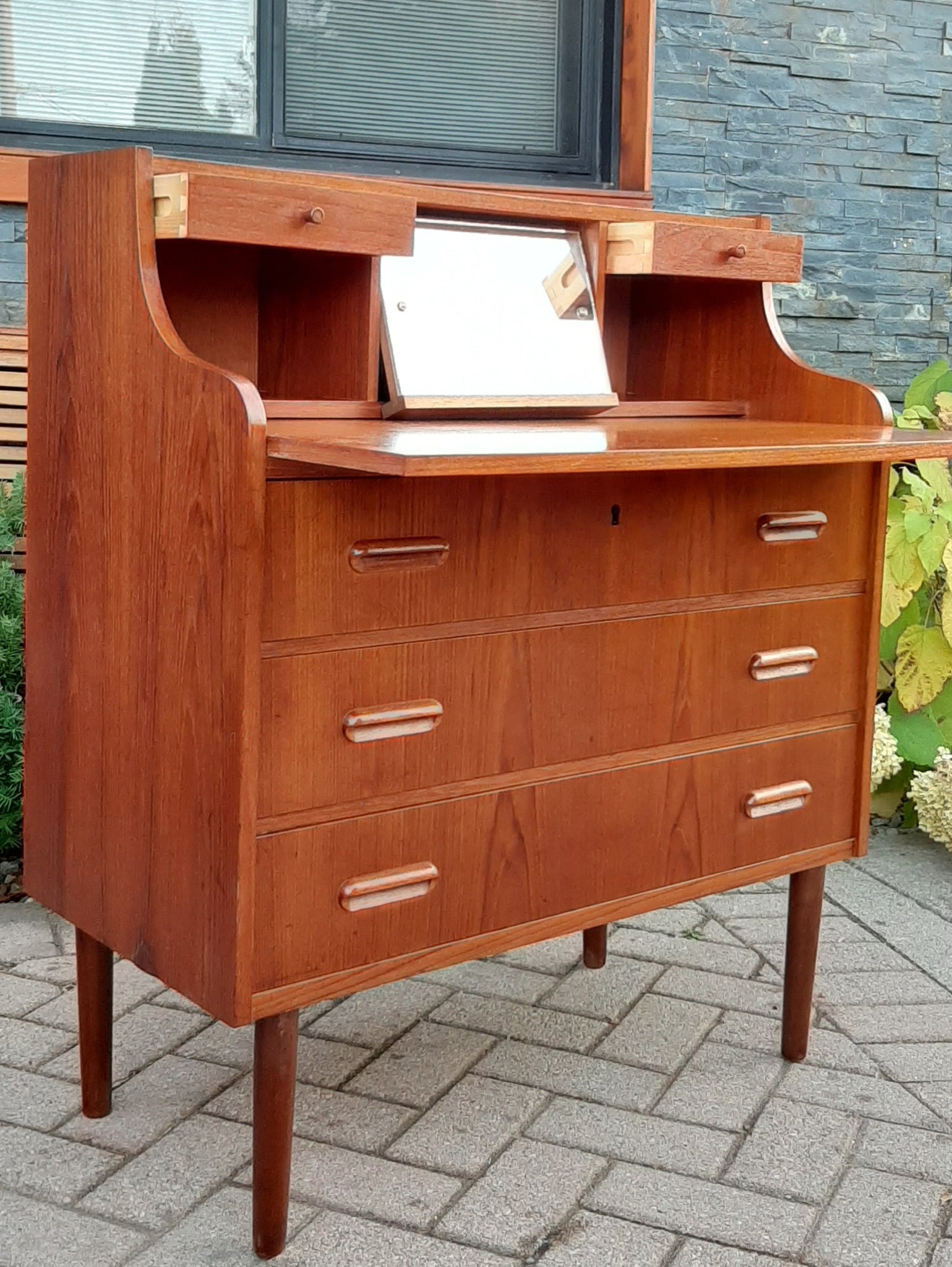 Refinished Danish Mcm Teak Secretary Desk Or Vanity 33 5 Mid