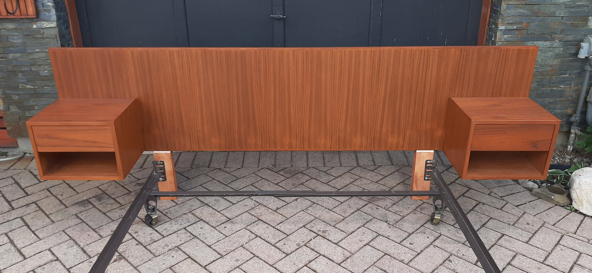 DANISH MID CENTURY MODERN TEAK HEADBOARD WITH FLOATING ATTACHED NIGHT