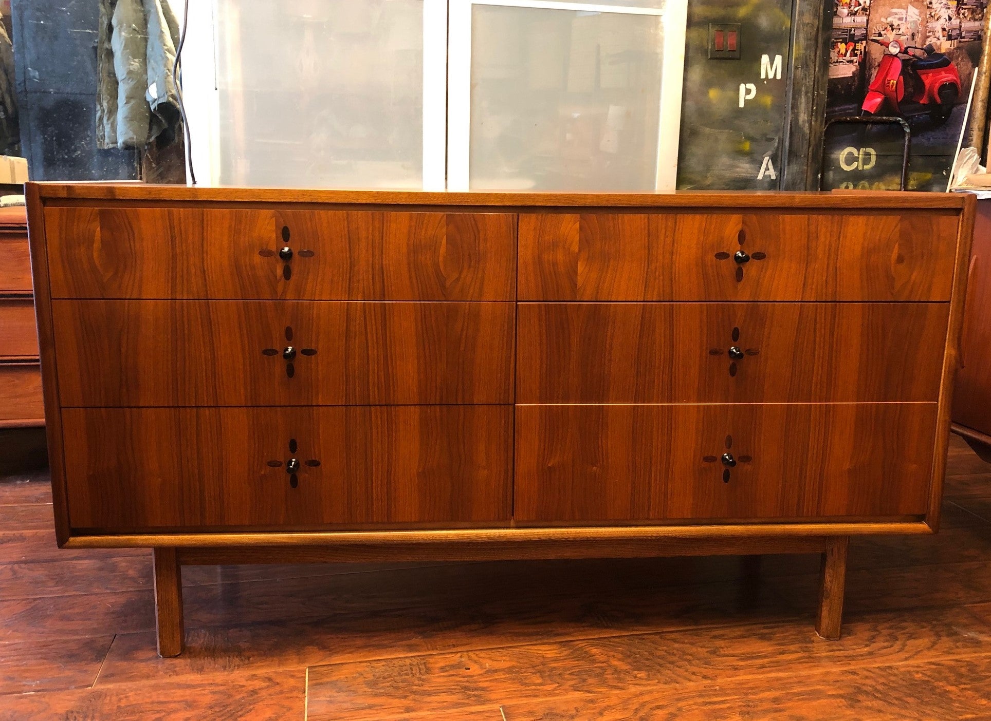 Refinished Mcm Walnut Dresser 6 Drawers Nightstand With Rosewood