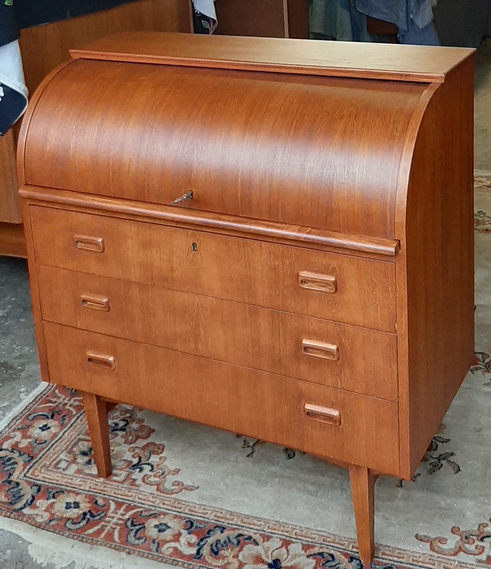 Refinished Mcm Teak Roll Top Secretary Desk 35 Made In Sweden