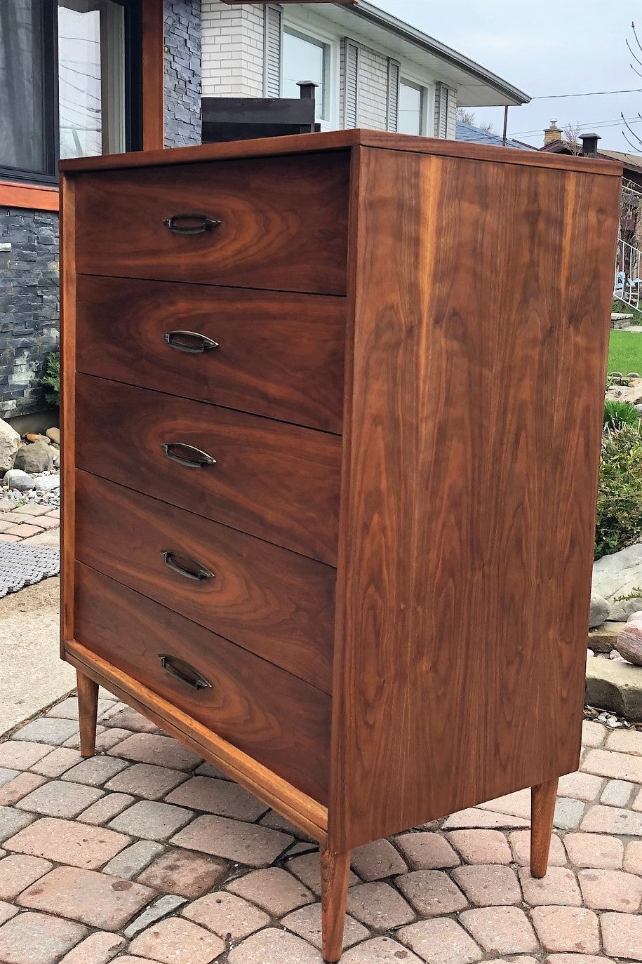 Refinished Mcm Walnut Tallboy Dresser Compact Perfect 34 Mid