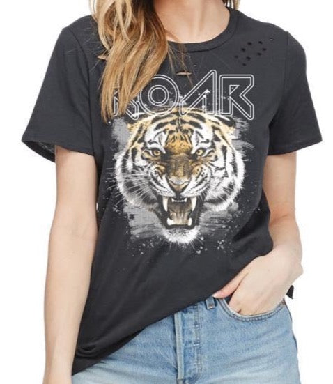 Mosaic Tiger Distressed Black Tee