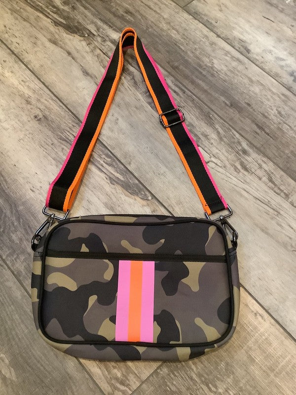 Green Camo with Neon Orange/Lavender Stripe Neoprene Tote bag 🧡💜 – Peace  Love Fashion Wholesale