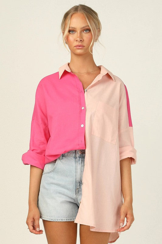 Neon Striped Colorblock Button Down – Gunny Sack and Co