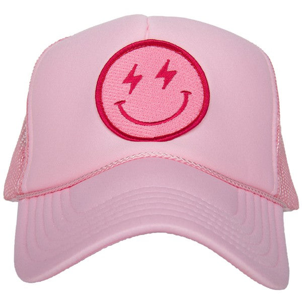 hot pink smiley face hat