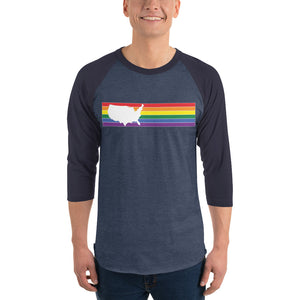 United States Retro Rainbow Solid 3/4 sleeve raglan shirt