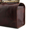 Side Angled View Of Bag 1 Of The Brown Leather Luggage Set