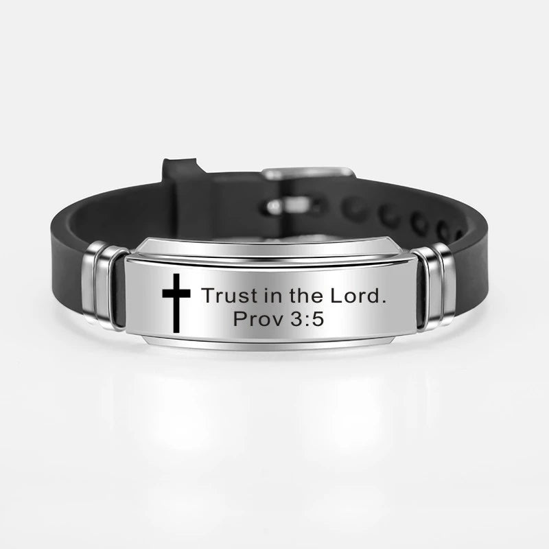 Keep the Faith Cross w/ Jesus Bible Scripture Quote Bracelet - Great Gift for Dad