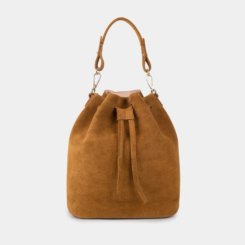 Saku Suede Leather Bucket Bag Pearl Wood - ann kurz