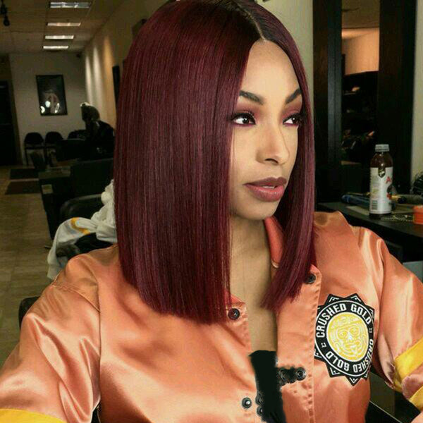 Peruvian Hair Burgundy With Black Root Color Bob Wig Straight – Lux