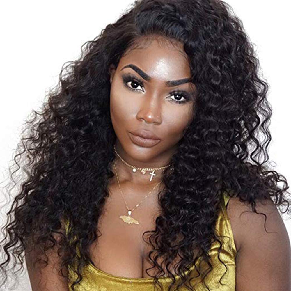 Brazilian Hair Black Color Curly 16 Inch Fashion 360 Lace Frontal Wigs Lux Hair Shop