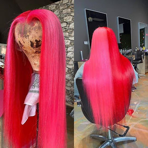 Peruvian Hair Half Pink And Half Fuchsia Color Lace Front Wig Lux Hair Shop