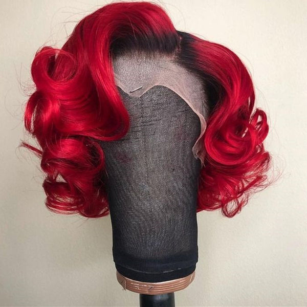 Peruvian Hair Red Color With Black Root Body Wavy Lace Front Wig Lux Hair Shop 