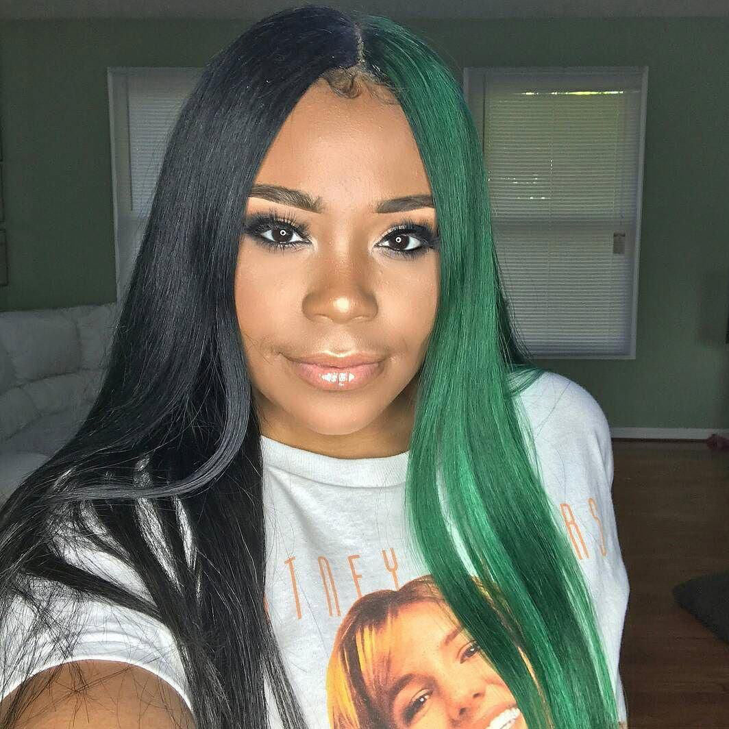 Peruvian Hair Half Green And Half Black Color Lace Front Wig Lux Hair Shop