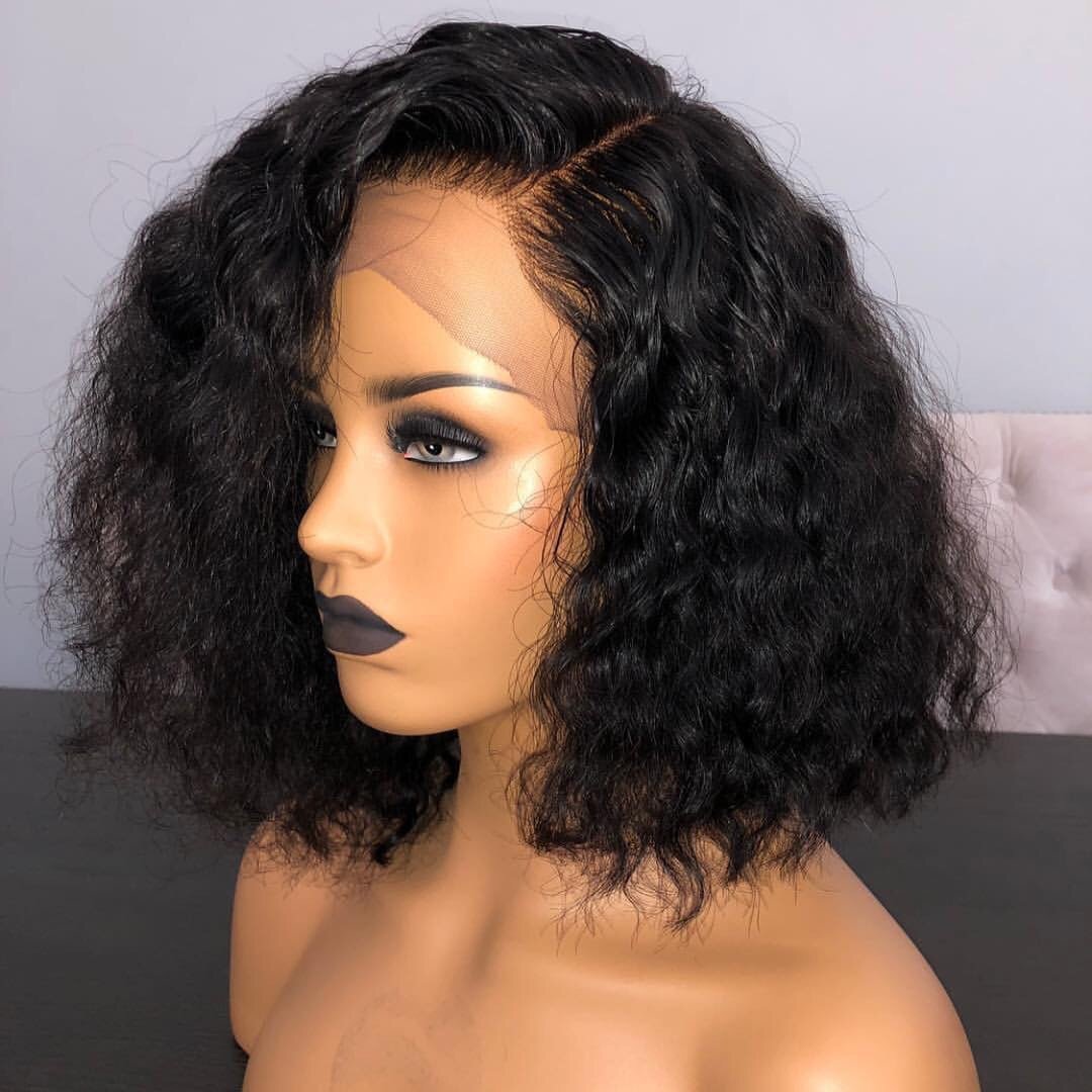 Brazilian Hair Black Color Lace Front Curly Bob Wig Lux Hair Shop