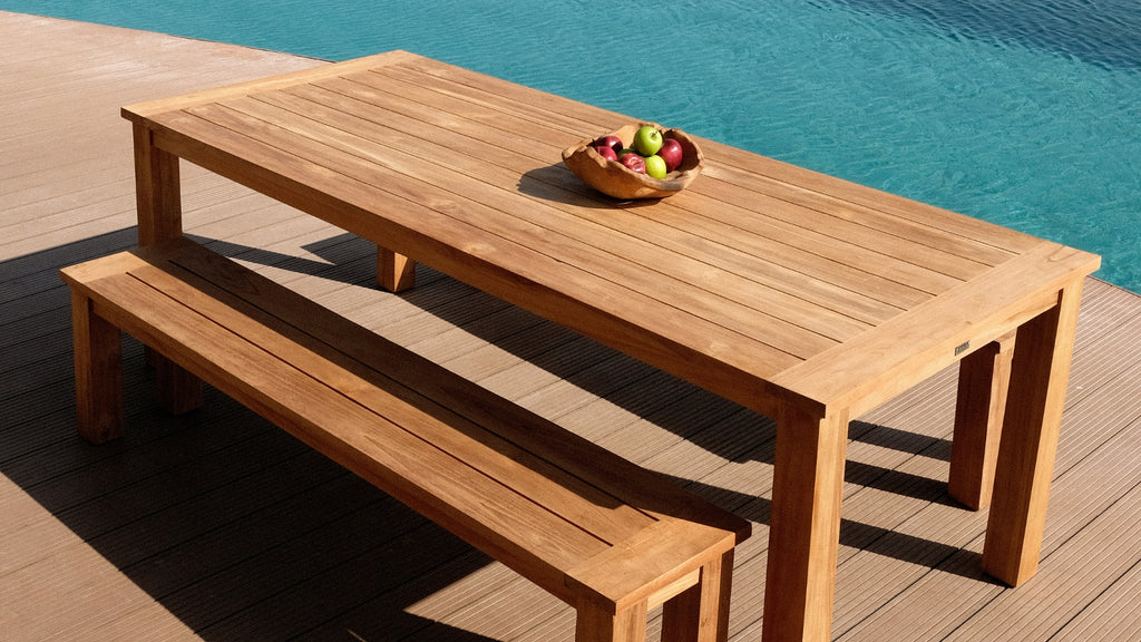 The supreme timber for outdoor use, teak will not rot or warp and is sustainable, made from reclaimed timber. Our collection of honey toned teak is refined and contemporary.