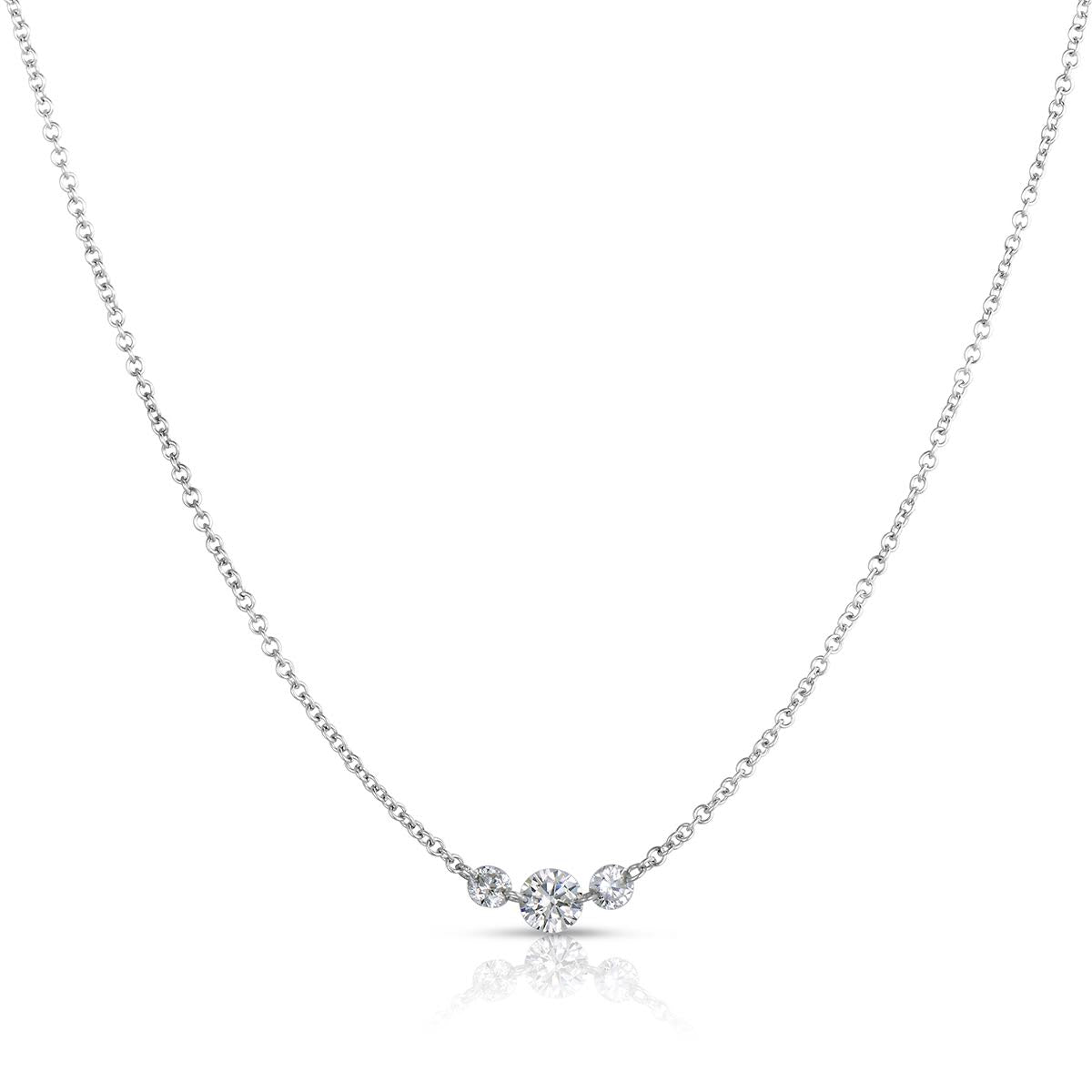 14K White Gold Drilled Diamond Three Stone Necklace – Maurice's Jewelers