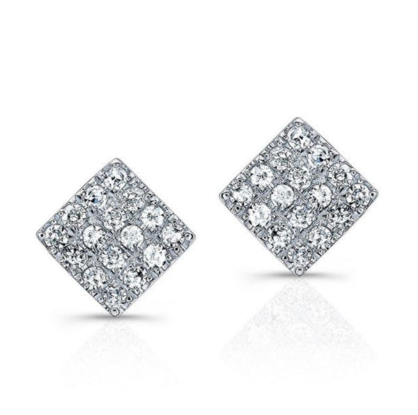 14k White Gold Pave Diamond Square Studs