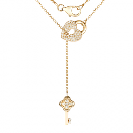 14K Yellow Gold Diamond Lock & Key Necklace - 14YG / .21ct