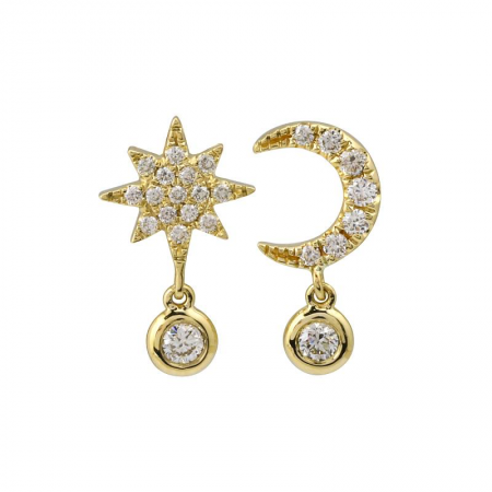 14k Yellow Gold Moon & Star Diamond Stud Earrings – Maurice's Jewelers