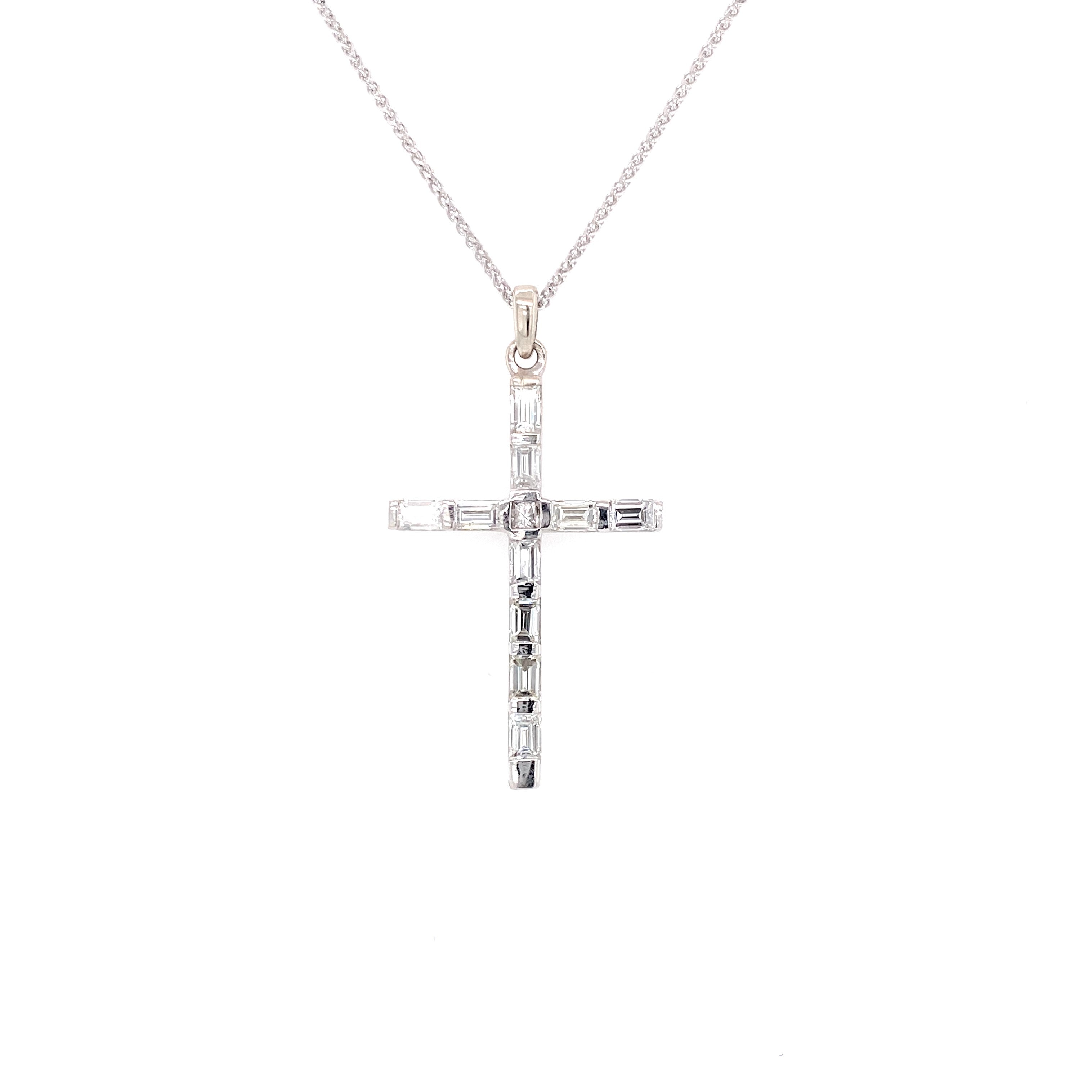 14k White Gold Round Baguette Diamond Cross Maurice S Jewelers