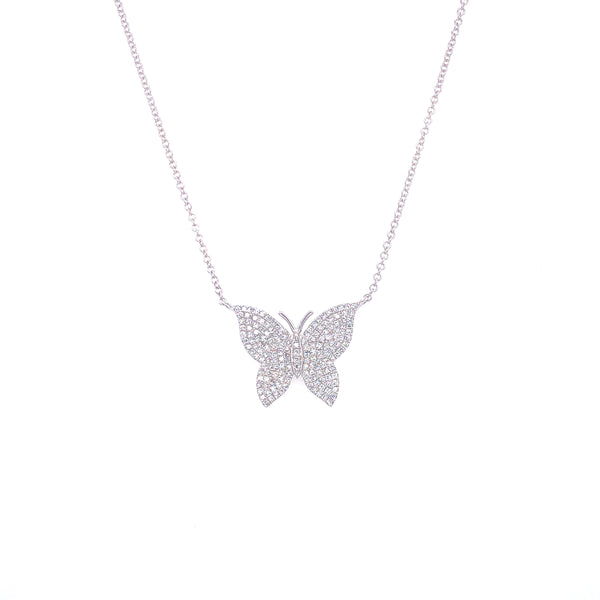 14K Yellow Gold Pave Diamond Butterfly Necklace