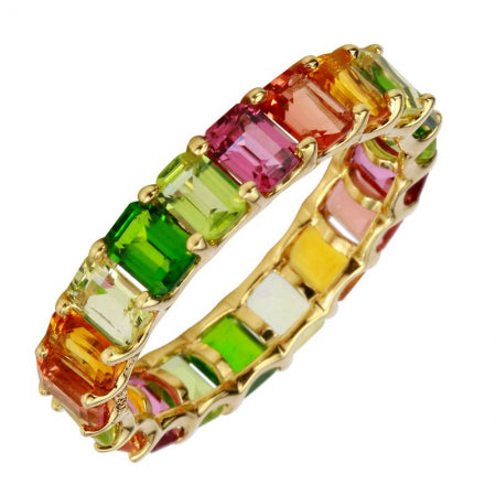 14K Yellow Gold Multi-Sapphire Emerald Cut Eternity Ring (Small ...