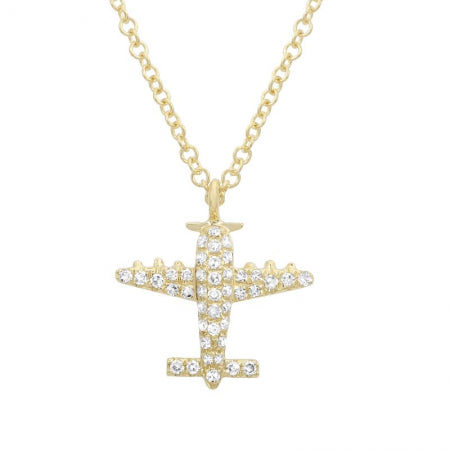 Icebox - Airplane Diamond Pendant 14k Solid Gold 0.40ctw