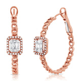 14K Rose Gold Baguette Diamond Curb Link Hoop Earrings