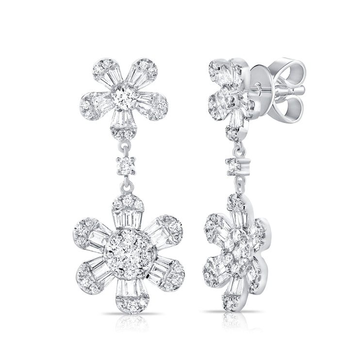 14K White Gold Double Diamond Flower Earrings – Maurice's Jewelers