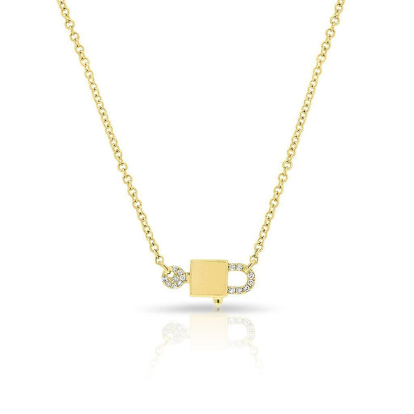 Yellow or White Gold Diamond Padlock Necklace