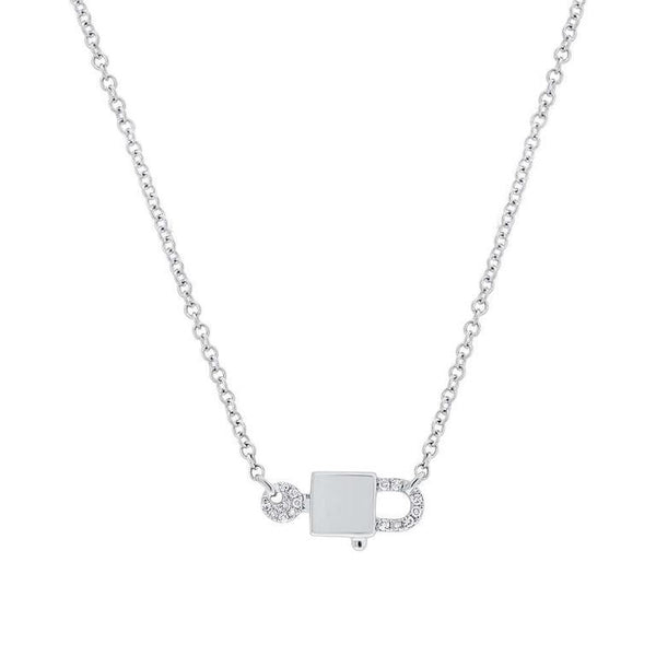 Yellow or White Gold Diamond Padlock Necklace