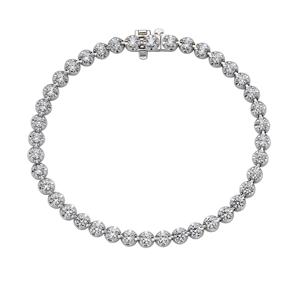 18K White Gold Diamond Circle Link Tennis Bracelet — Antique Jewelry NYC