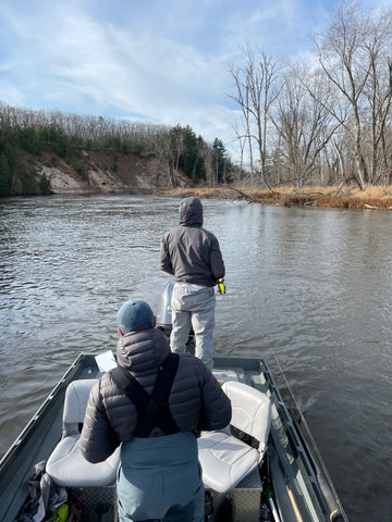 spey casting out of a boat on the manistee