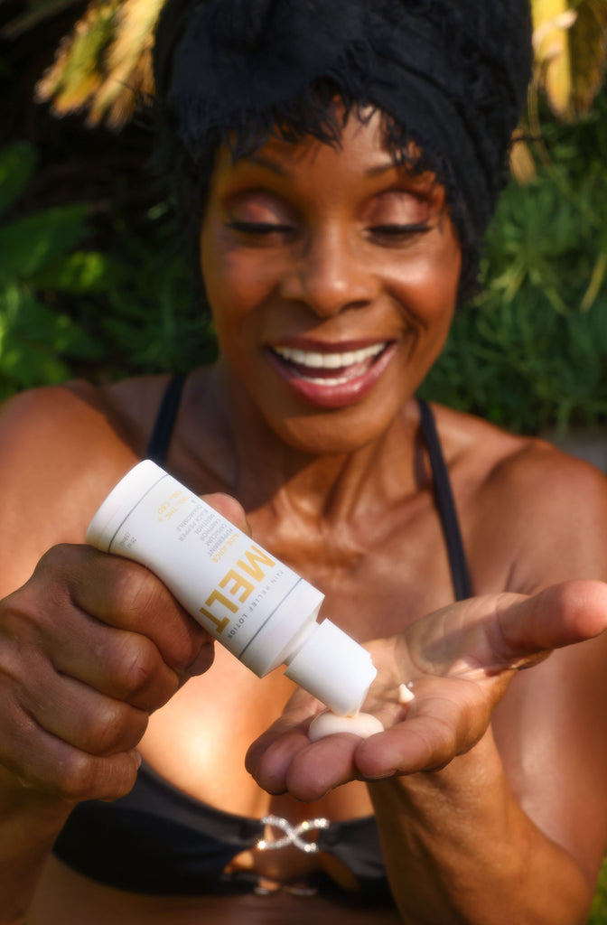 Model using Melt, KQ's infused CBD pain relieving lotion
