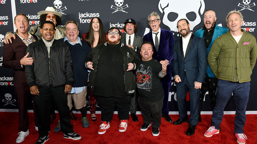 The ‘Jackass Forever’ family poses together on the red carpet for the U.S. premiere