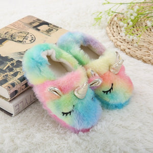 Winter Kids Cute Unicorn Slippers Children Bedroom Cotton Shoes Baby Girls Boys Lovely Indoor Home Shoes